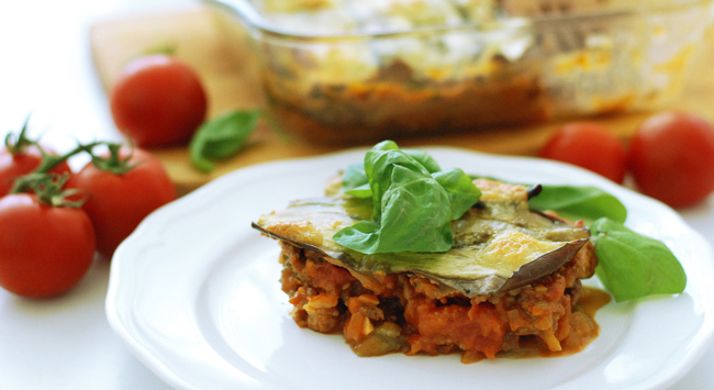 Lasanha de Berinjela com Peito de Frango Desfiado