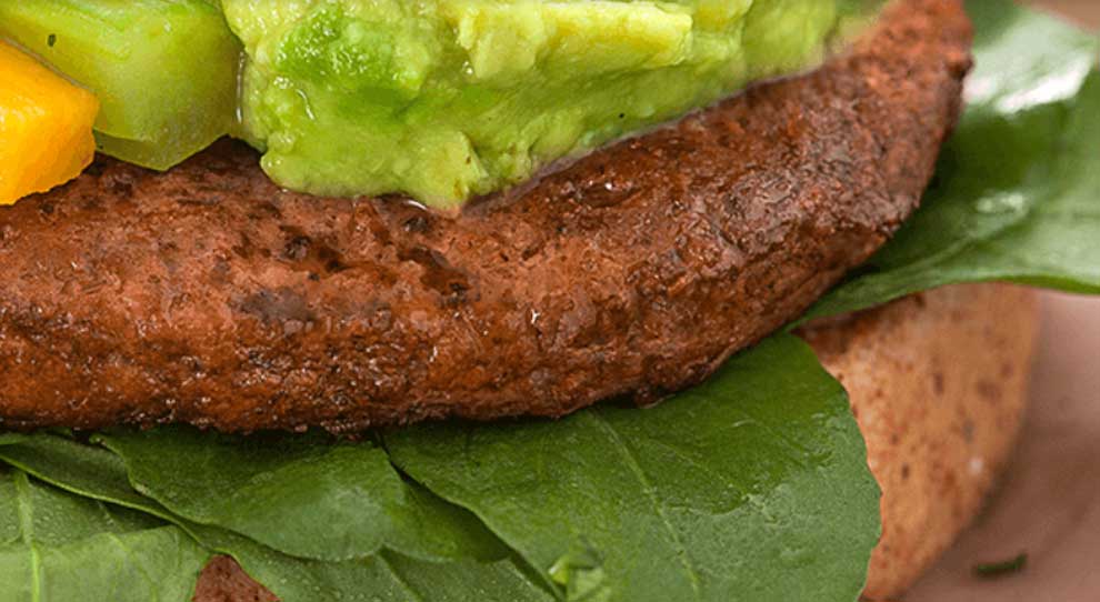 Hambúrguer com Patê de Avocado, Palitos de Legumes e Molho de Salsa e Cebolinha