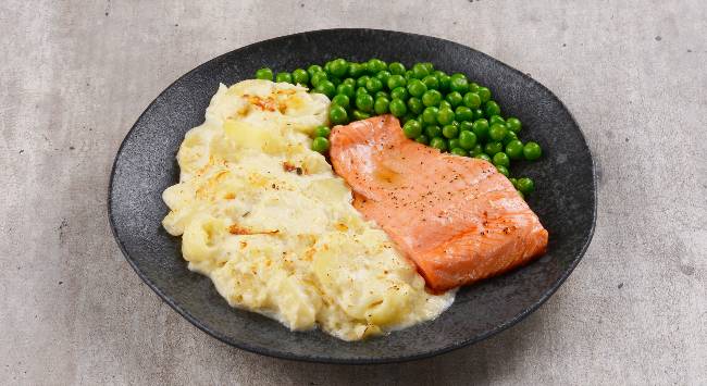 Truta com Gratin de Batata e Ervilhas