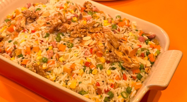 Ave Fiesta Seara Com Arroz Colorido de Festa (Arroz Natalino)