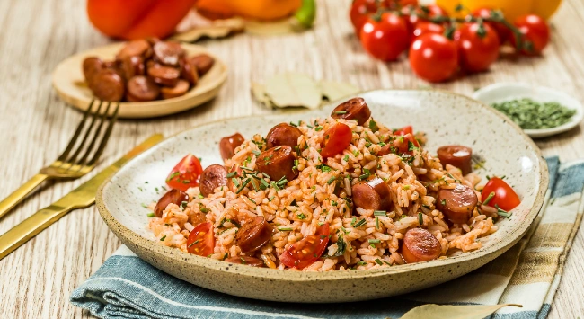 Arroz de Tomate com Linguiça Fininha