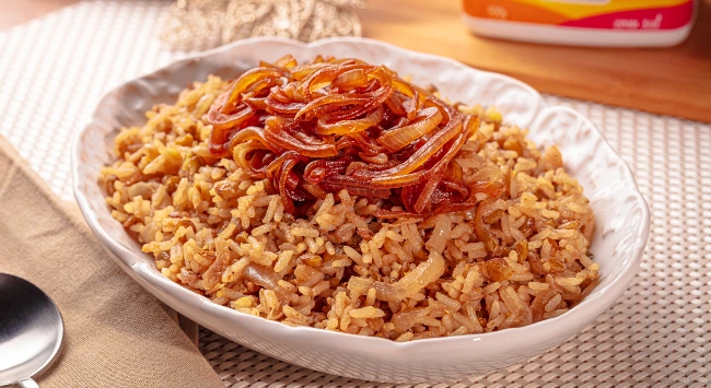 Arroz com Lentilha e Cebola Caramelizada