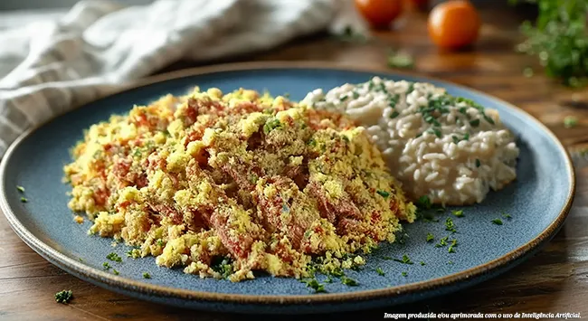 Paçoca de carne de sol com arroz de leite