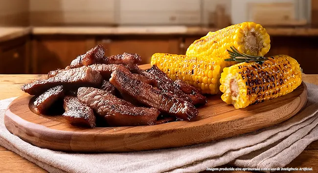 Picanha grelhada com milho verde na espiga