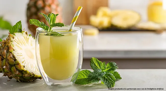 Suco detox de abacaxi e hortelã